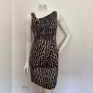 NWT Vince Camuto Animal Print Dress with Asymmetrical Neckline, Size 6.